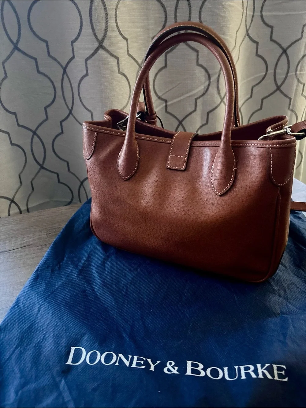 Dooney & Bourke Archives tuck lock Chestnut Leather Tote/Satchel bag